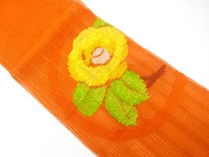 羅　椿模様織り出し　名古屋帯